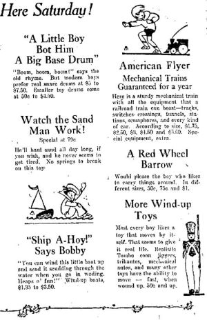 Wisconsin State Journal toy ads: 1920s